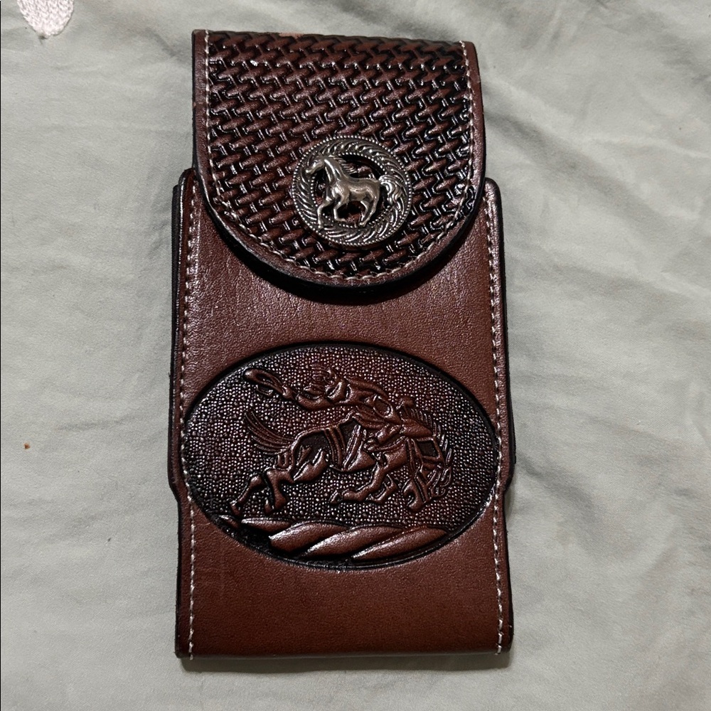 Brown Leather Phone Holster with Western Design